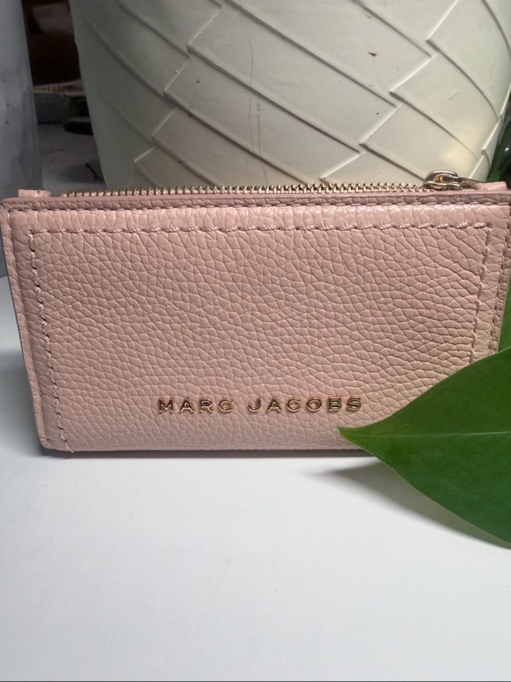 Marc Jacobs Blush Pink Pebbled Leather Zip Card Wallet